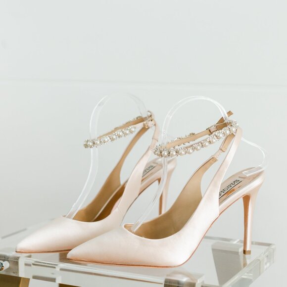 Badgley Mischka Kris Soft Nude Satin Women's Pump 8 New Champagne - Picture 6 of 11